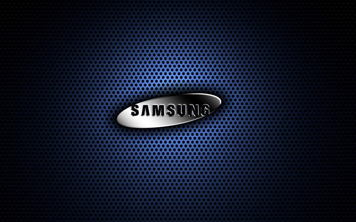 삼성 금속 로고, 파란색 배경 배경 화면 그림