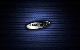 삼성 금속 로고, 파란색 배경 HD 배경 화면