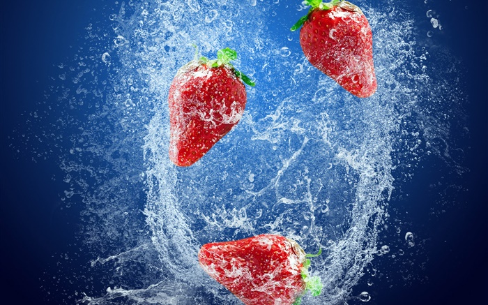딸기, 붉은 열매, 물 얼룩, 기포 배경 화면 그림