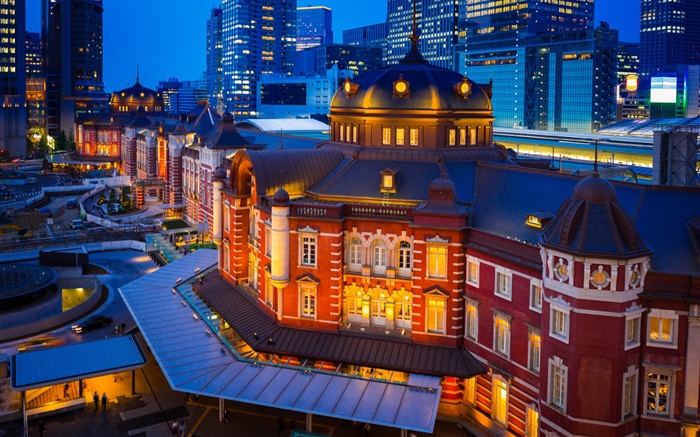 도쿄 마루 노우치, 일본, 도시의 밤, 건물 배경 화면 그림