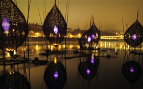 빛의 축제, 강, 프랑스, 리옹 HD 배경 화면