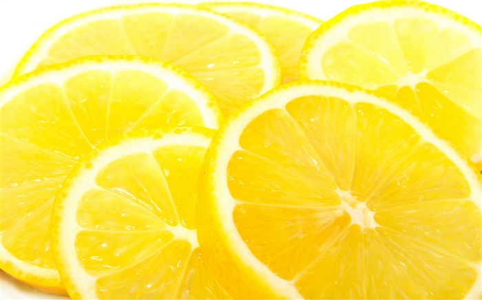 과일 근접 촬영, 감귤류, 레몬 슬라이스, 노란색 배경 화면 그림