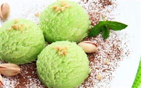 녹색 색상 아이스크림, 견과류, 달콤한 음식 HD 배경 화면