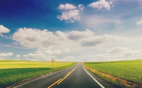 푸른 잔디, 도로, 고속도로, 구름 HD 배경 화면