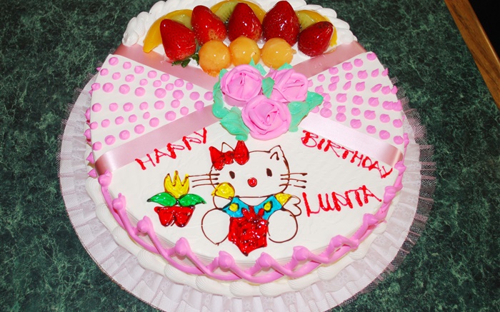 생일 케이크, 고양이 장미 배경 화면 그림