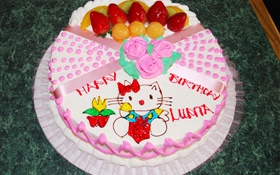 생일 케이크, 고양이 장미 HD 배경 화면