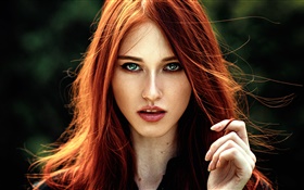 사랑스러운 빨간 머리 소녀, 파란 눈 HD 배경 화면
