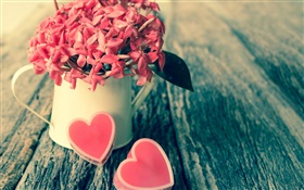 붉은 꽃, 꽃다발, 사탕, 사랑의 마음, 발렌타인 데이