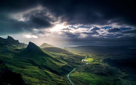 스코틀랜드, 영국, 산, 구름, 언덕, 강 HD 배경 화면