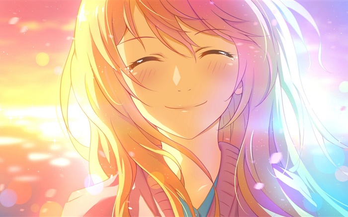 태양 아래 애니메이션 소녀 스마일 배경 화면 그림