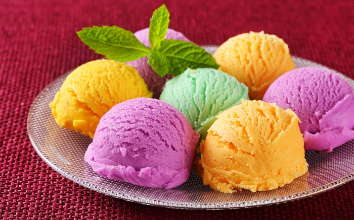 달콤한 음식, 아이스크림 공, 디저트, 화려한 색상 배경 화면 그림