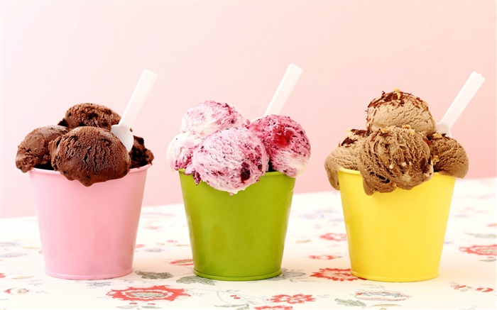 아이스크림, 초콜릿, 딸기, 디저트 세 가지 배경 화면 그림