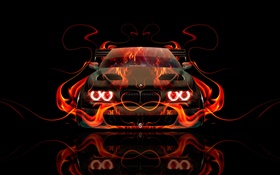 BMW, 오렌지, 화재, 자동차 전면보기, 창조적 인 디자인