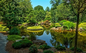깁스 정원, 미국, 연못, 나무, 잔디