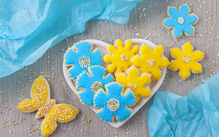 쿠키, 꽃, 나비, 사랑의 마음, 구슬 배경 화면 그림