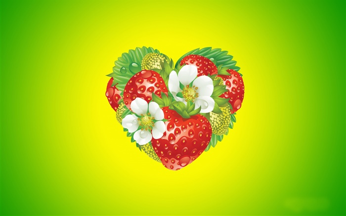 심장, 꽃, 딸기, 창조적 인 디자인을 사랑 배경 화면 그림