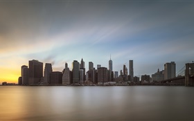 맨하탄, 황혼, 도시 물 반사, 미국 HD 배경 화면