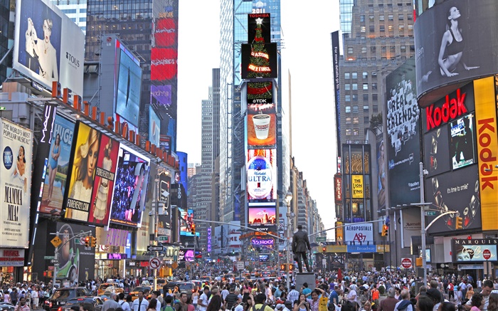뉴욕, 타임 스퀘어, 고층 빌딩, 거리, 피플, 미국 배경 화면 그림