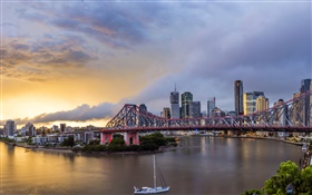 퀸즐랜드, 차이나 타운, 호주, 강, 다리, 새벽, 건물 HD 배경 화면