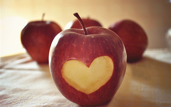 빨간 사과, 사랑의 마음 배경 화면 그림