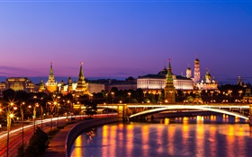 크렘린, 러시아, 모스크바, 밤 도시, 강, 조명 HD 배경 화면