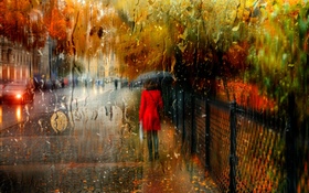 비, 도시, 사람, 물, 우산