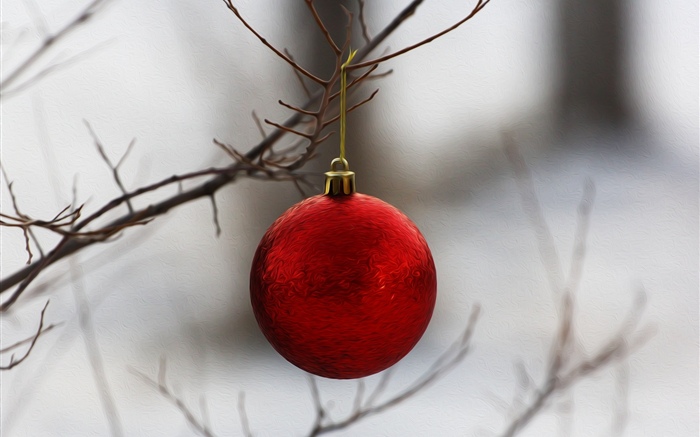 빨간 크리스마스 공, 나뭇 가지 배경 화면 그림