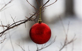 빨간 크리스마스 공, 나뭇 가지 HD 배경 화면