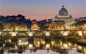 로마, 고딕, 올드 타운, 도시, 조명, 다리, 강 HD 배경 화면