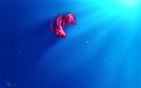 아트 페인팅, 분홍색 물고기, 푸른 바다