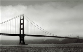 다리, 강, 흑백 사진 HD 배경 화면