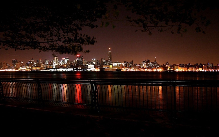 도시의 밤, 조명, 강 배경 화면 그림