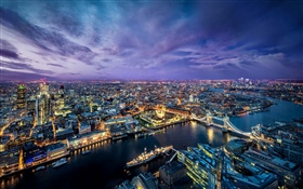 런던, 도시 밤, 강, 다리, 조명, 영국 HD 배경 화면