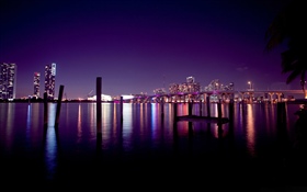 마이애미, 도시, 밤, 강, 고층 빌딩, 조명, 밤, 미국 HD 배경 화면
