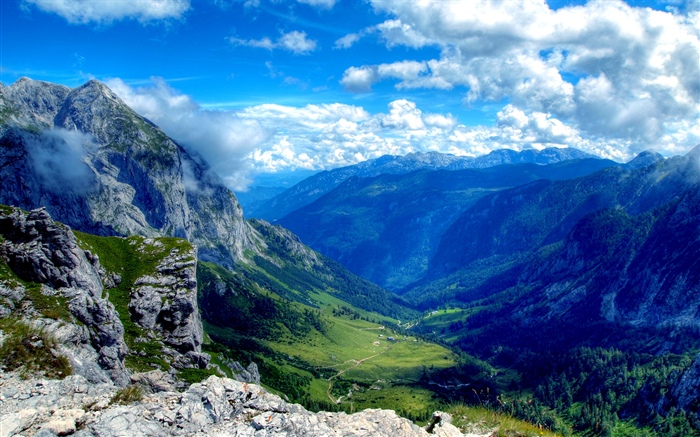 산, 계곡, 아름 다운 자연 경관 배경 화면 그림