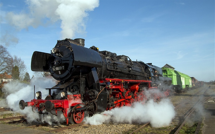 옛 열차, 연기, 한 증 막 배경 화면 그림