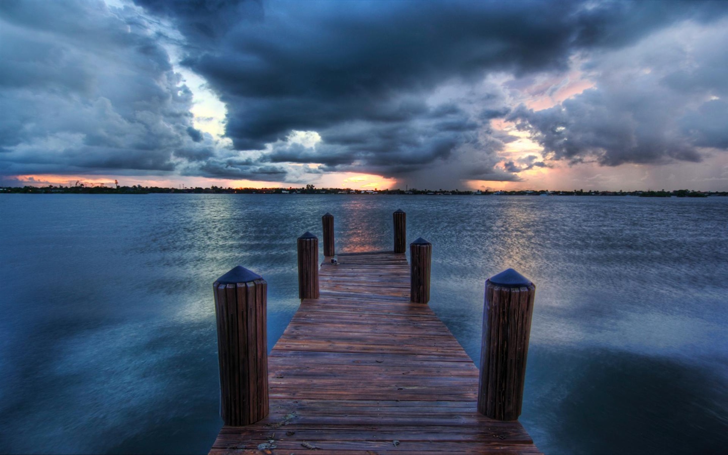 부두, 바다, 구름, 황혼 1440x900 배경 화면