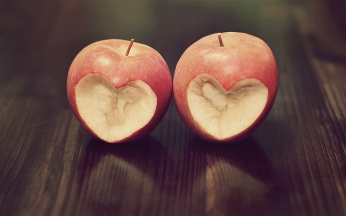 두 개의 사과, 사랑의 마음 배경 화면 그림