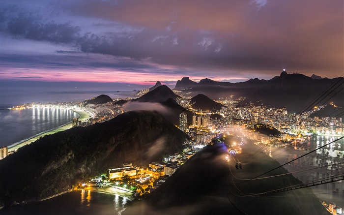 브라질, 밤, 탑 뷰, 도시, 조명 배경 화면 그림
