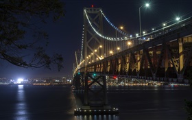 캘리포니아, 샌프란시스코, 다리, 조명, 강, 밤 HD 배경 화면