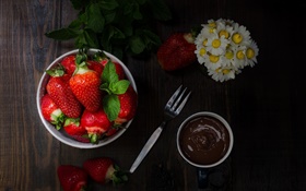 딸기, 초콜릿, 꽃, 칼 HD 배경 화면